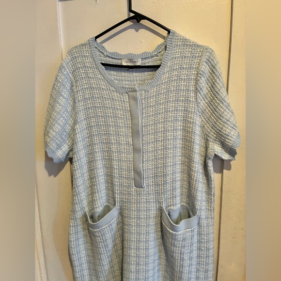 Free Assembly Women's Tweed Plaid Knit Scallop Button down Mini Sweater Dress - Picture 4 of 6